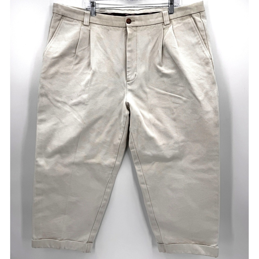 Bob Timberlake Men's 44x30 Pleated Khaki Chino Pants‎ Cotton Twill Casual Beige